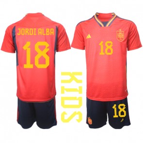 Spanien Jordi Alba #18 Replika Babytøj Hjemmebanesæt Børn VM 2022 Kortærmet (+ Korte bukser)
